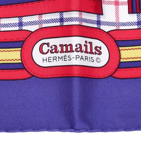 Hermes Paris Camails 100% Silk Scarf 90cm Square Red Blue Yellow in Box - Picture 5 of 13